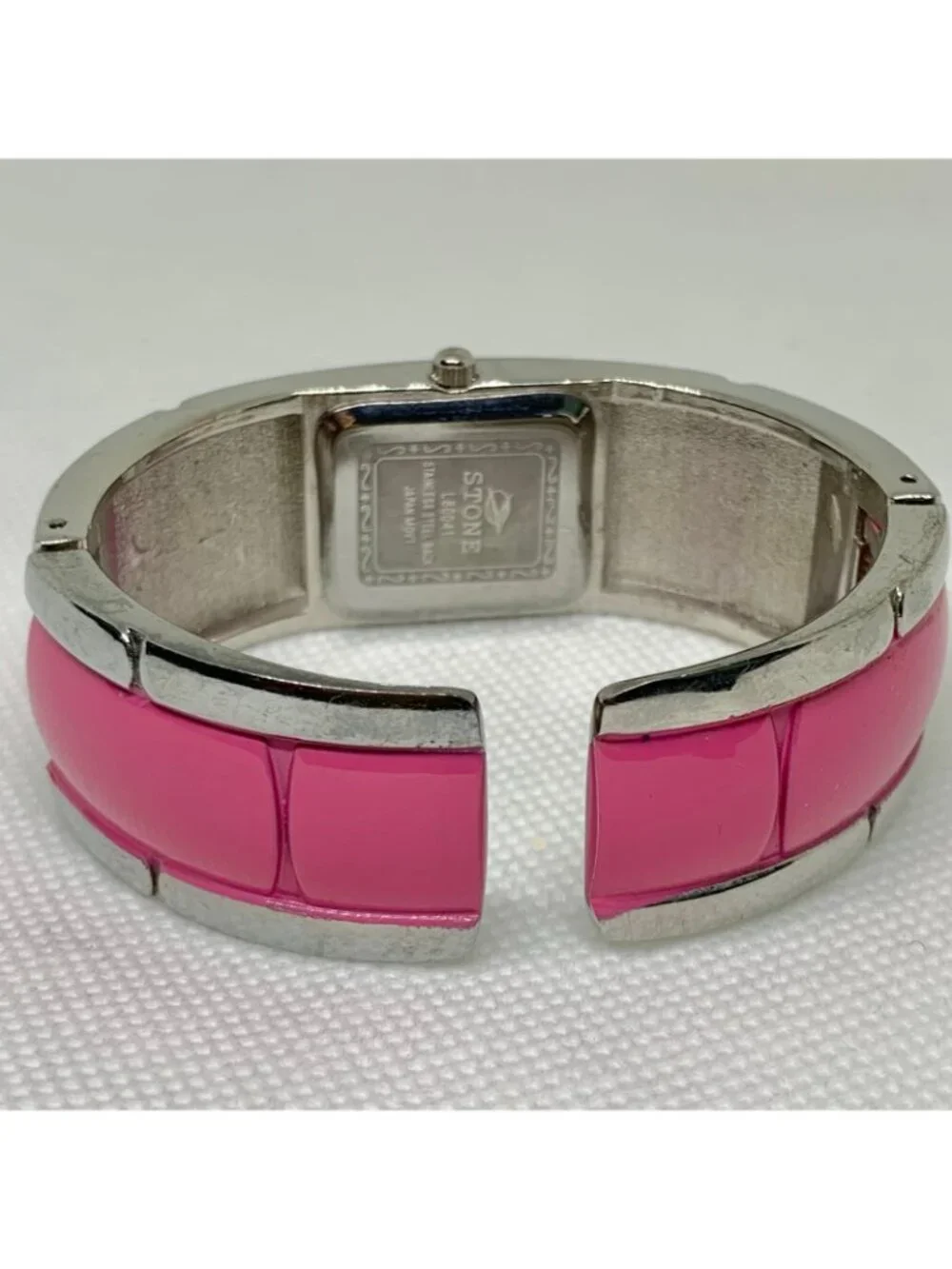 Stone women’s cuff bracelet watch two tone rhinestones 21mm quartz 6” running